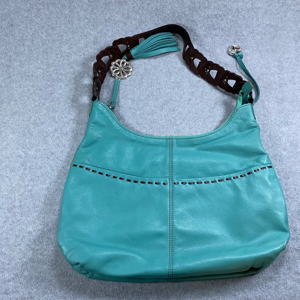 Brighton Kodiak Shoulder Bag Women Turquoise‎ Leather Tassel Floral Charm - Picture 2 of 16